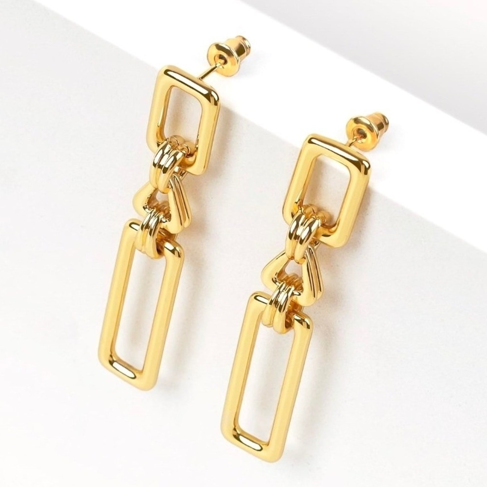 Bfairy 14K Gold Plated Earrings 925 Posts Link Drop Rectangular Dangle Post Back